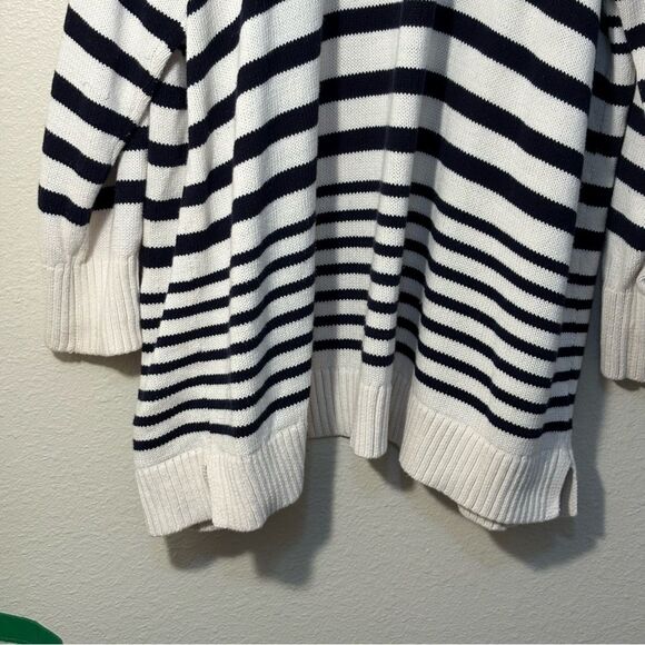 LOFT Cardigan White Navy Blue Striped Women’s XXL Open Front Pockets - Picture 8 of 13